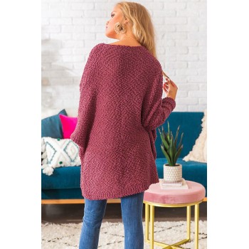 Red Winter Break Knit Tunic Sweater Apricot Gray